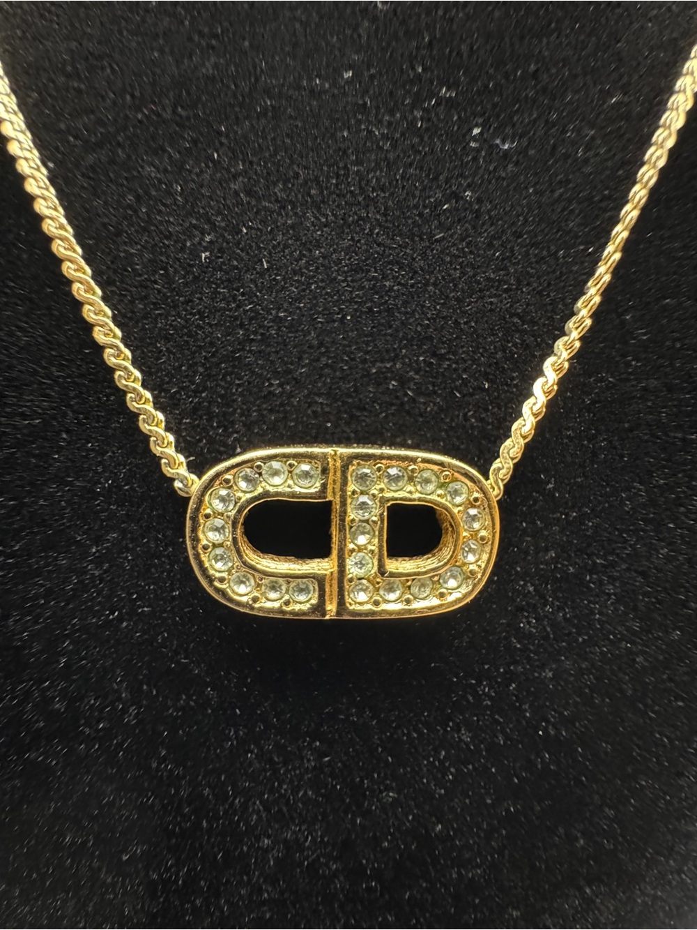 Dior CD Logo Gold-Tone Crystal Initial Pendant Necklace